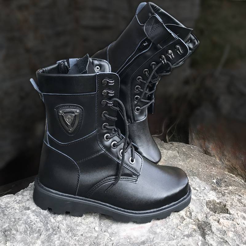 Leather boots men's wide -headed Martin boots combat boots genuine high -top steel head anti -collision boots land war tactical boots leather troops hook shoes