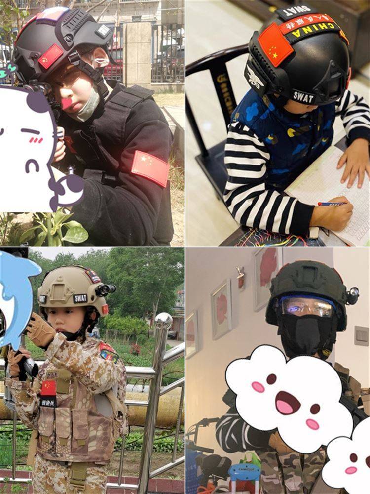 Children's tactical vest special forces helmets outdoor CS third -level camouflage vest set Equipped chicken helmet