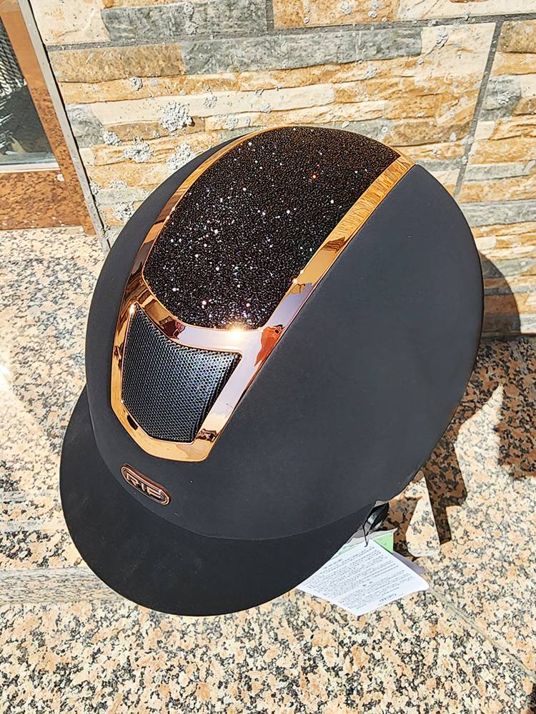 RIF professional equestrian helmet riding helmet, fashion minimalist obstacle helmet EU security certification flash powder gold