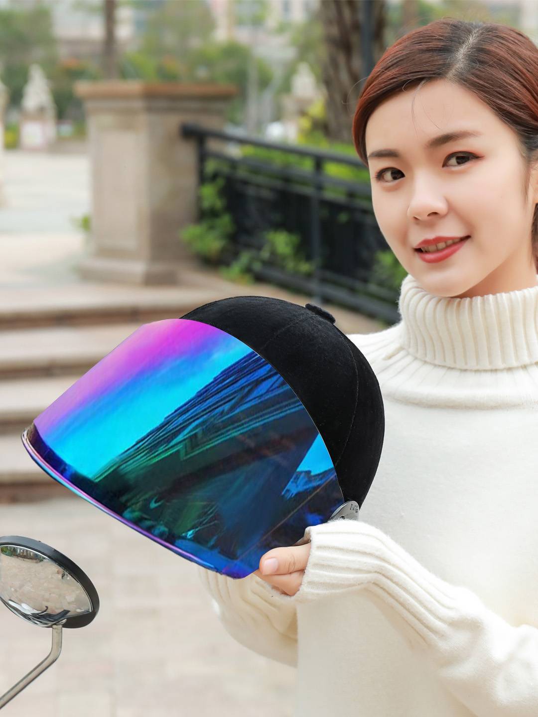 Battery electric vehicle helmet New national standard lady velvete equestrian sunscreen summer four seasons warm half helmets anti -fog hat