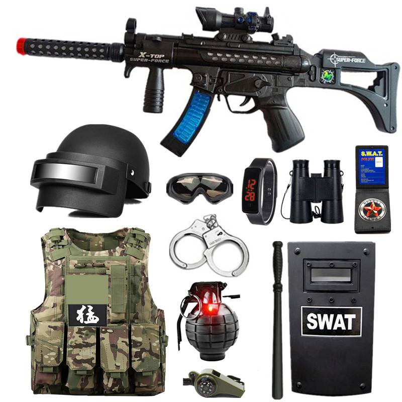 Children's small police toy set black cat sheriff hat boy special police officer equipment with toy guns to eat chicken soft bullet tactics