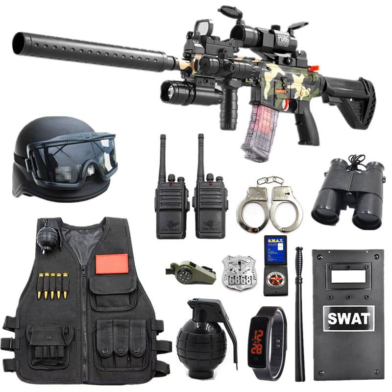 Children's small police toy set black cat sheriff hat boy special police officer equipment with toy guns to eat chicken soft bullet tactics