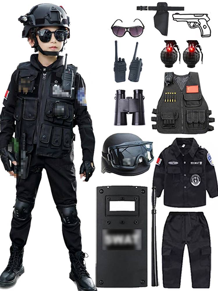 Children's small police officer official service special police clothes set toy gun boy tactical vest helmet New year gift