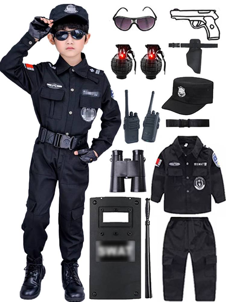Children's small police officer official service special police clothes set toy gun boy tactical vest helmet New year gift