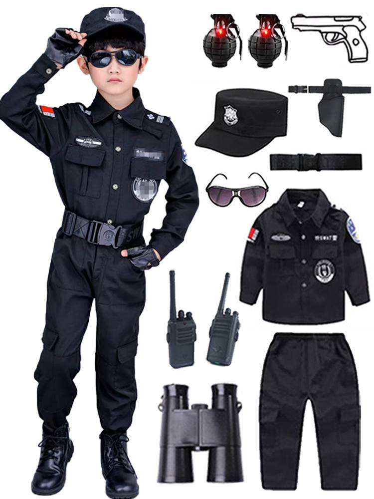 Children's small police officer official service special police clothes set toy gun boy tactical vest helmet New year gift