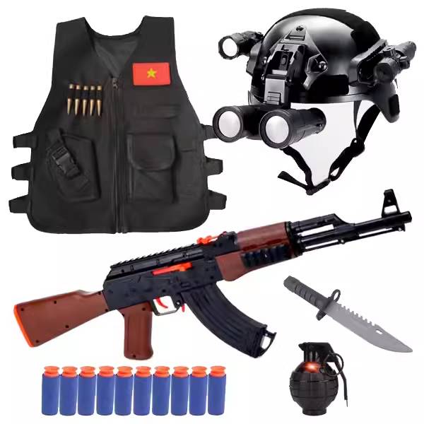 Children's tactical helmets can launch toy guns soft balls outdoor combat vest shield CS full set of special police officers