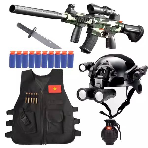 Children's tactical helmets can launch toy guns soft balls outdoor combat vest shield CS full set of special police officers