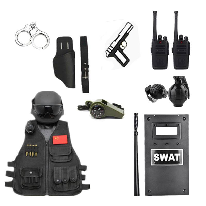 Children's electric sound light toy gun special police officer equipped boys tactical helmet vest shield baby props full equipment