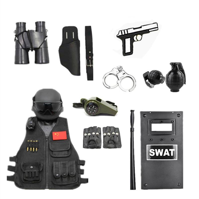 Children's electric sound light toy gun special police officer equipped boys tactical helmet vest shield baby props full equipment