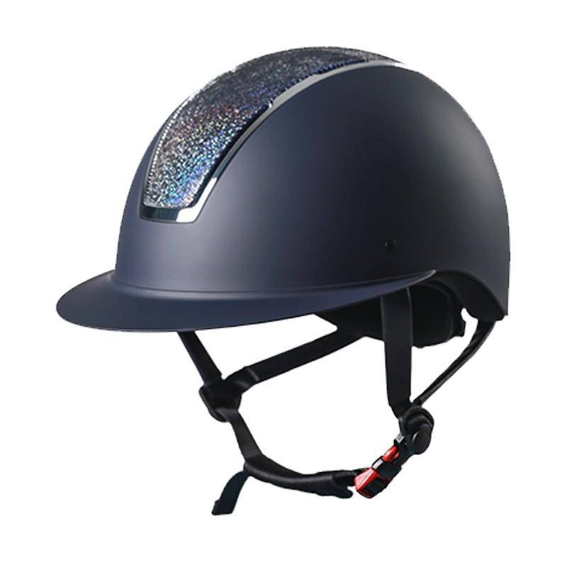 Horse helmets, knights' safety hats and horses are equipped with young men and women to control the riding helmets