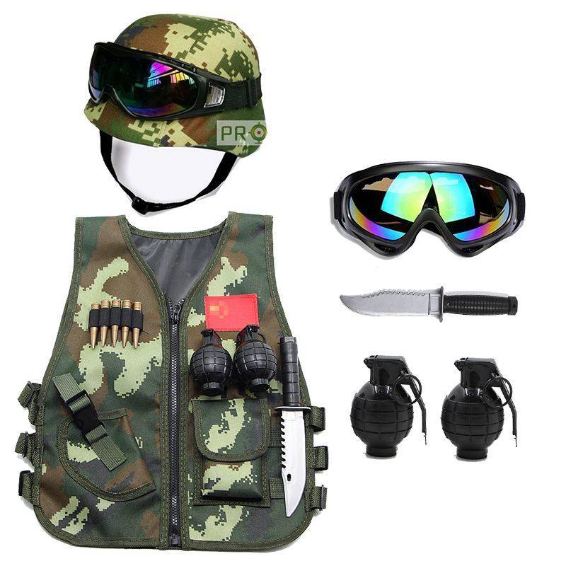 Children's tactical vest, bullet protection small police toy equipment eat chicken set, a full set of special soldiers and vests