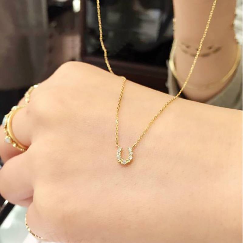Japanese -style horseshoe mini necklace S925 Silver plated 14K gold lucky horseshoe iron U -shaped clavicle chain niche