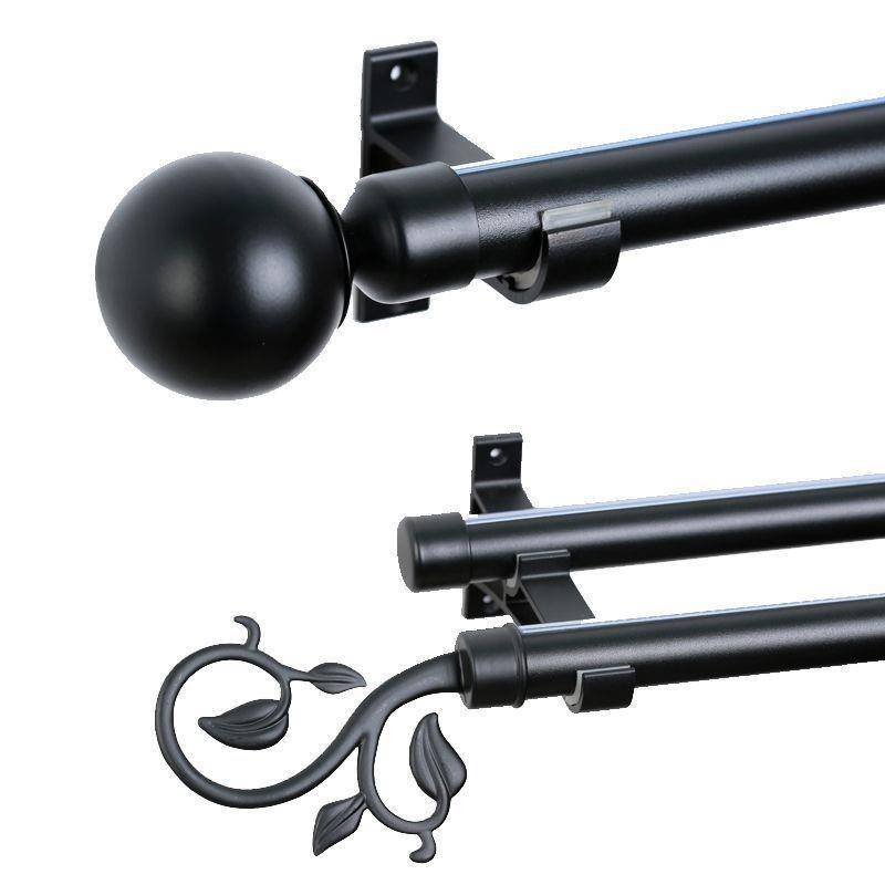 Curtain rod Roman pole curtain tracks, lever single -pole double pole black punch hook iron art noristory top side installation