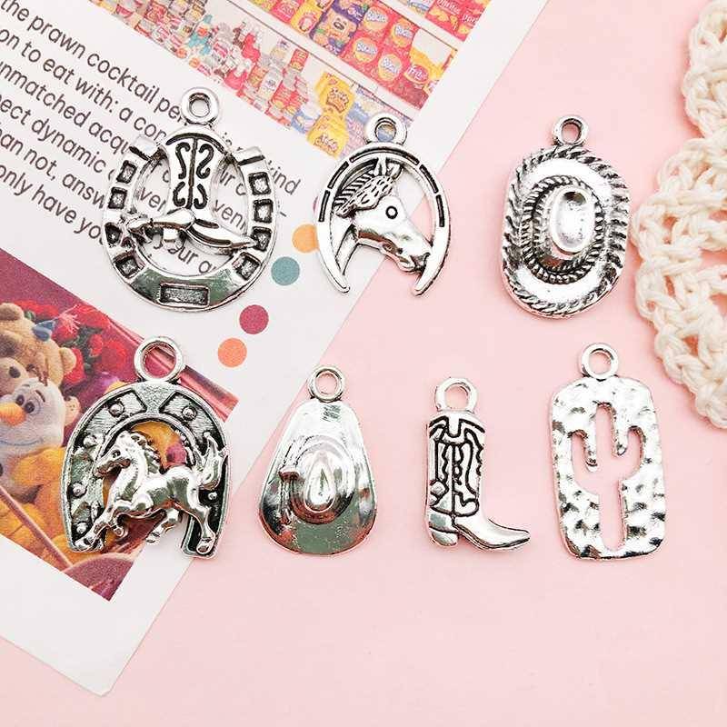 Denim hat horseshoe iron horse boots alloy pendant mixed 14 DIY alloy accessories western alloy bracelet pendants in the west