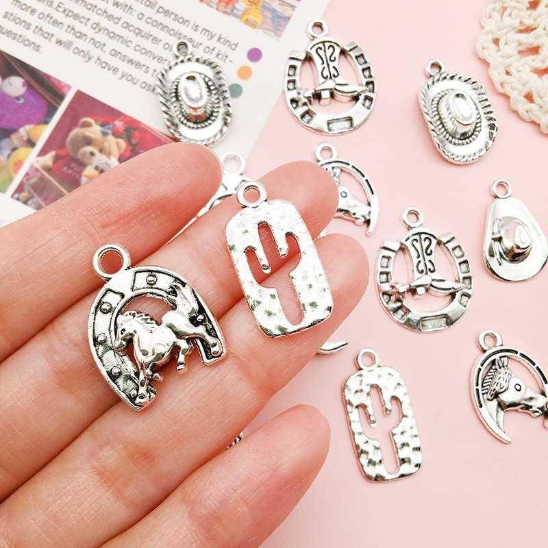 Denim hat horseshoe iron horse boots alloy pendant mixed 14 DIY alloy accessories western alloy bracelet pendants in the west