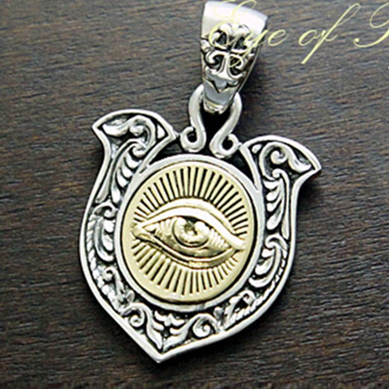 GOOD VIBTIONS Tide Horseshoe Railway God's Eye Silver Necklash Pendant Retro Thai Silver Men