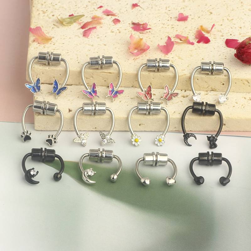 European and American personality stainless steel magnet nasal ring butterfly fake nose ring horseshoe ring bee nose clip spot
