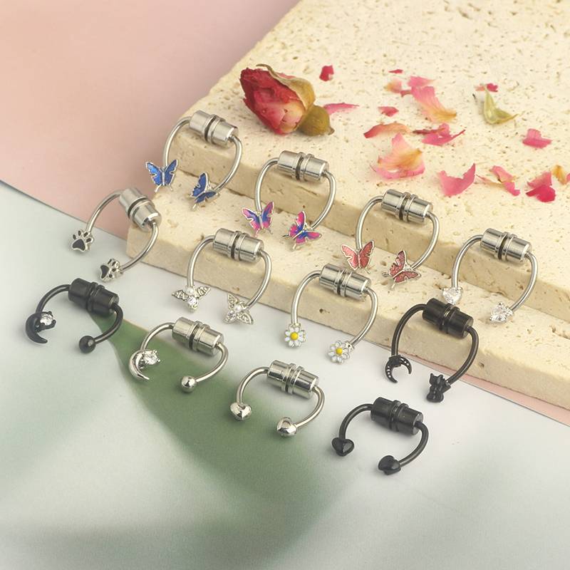 European and American personality stainless steel magnet nasal ring butterfly fake nose ring horseshoe ring bee nose clip spot