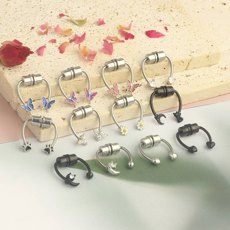 European and American personality stainless steel magnet nasal ring butterfly fake nose ring horseshoe ring bee nose clip spot