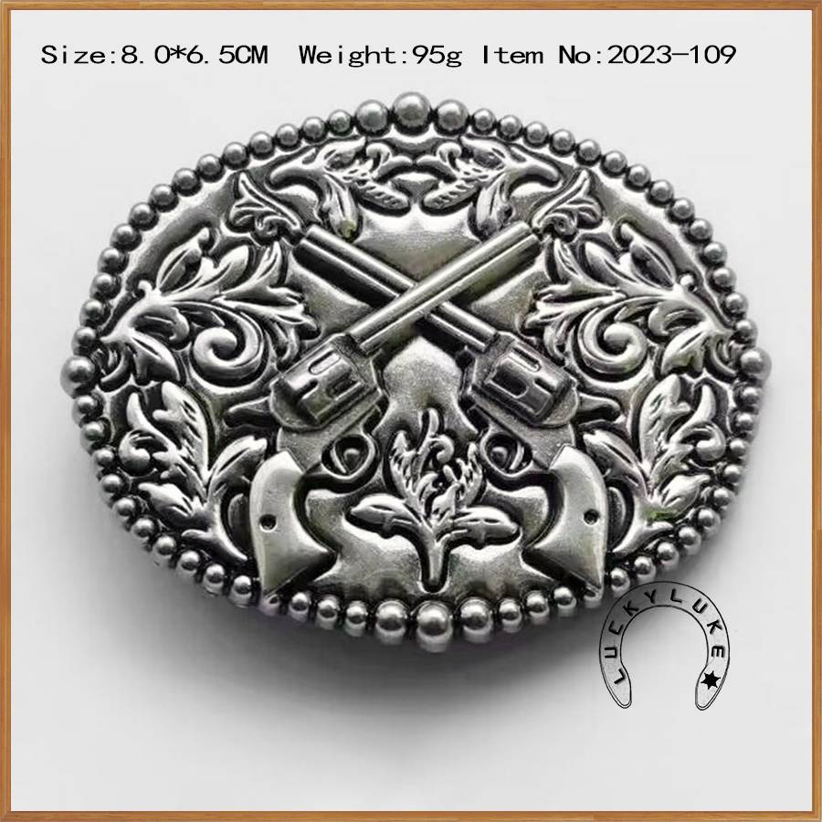 Metal belt buckle lucky horseshoe iron saddling cowboy retro patterned left wheel knight men and women belt needle buckle
