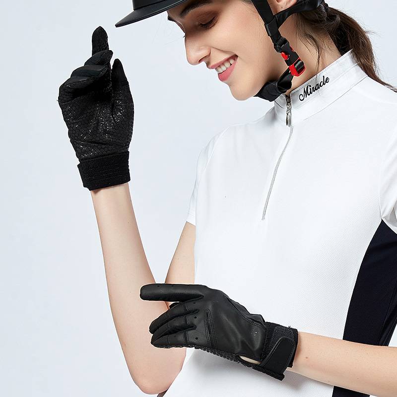 Professional equestrian glove solid color adult summer net cloth silicone air -breathable competition training non -slip knight gloves