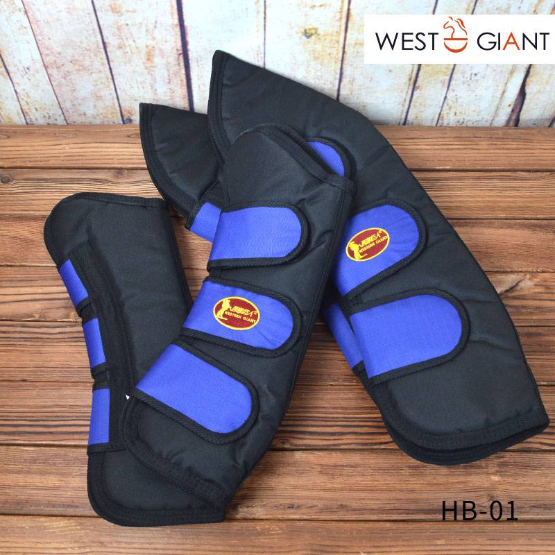 West Giant Horses equipped with leg-protective horses to transport their legs around their legs and their wrists