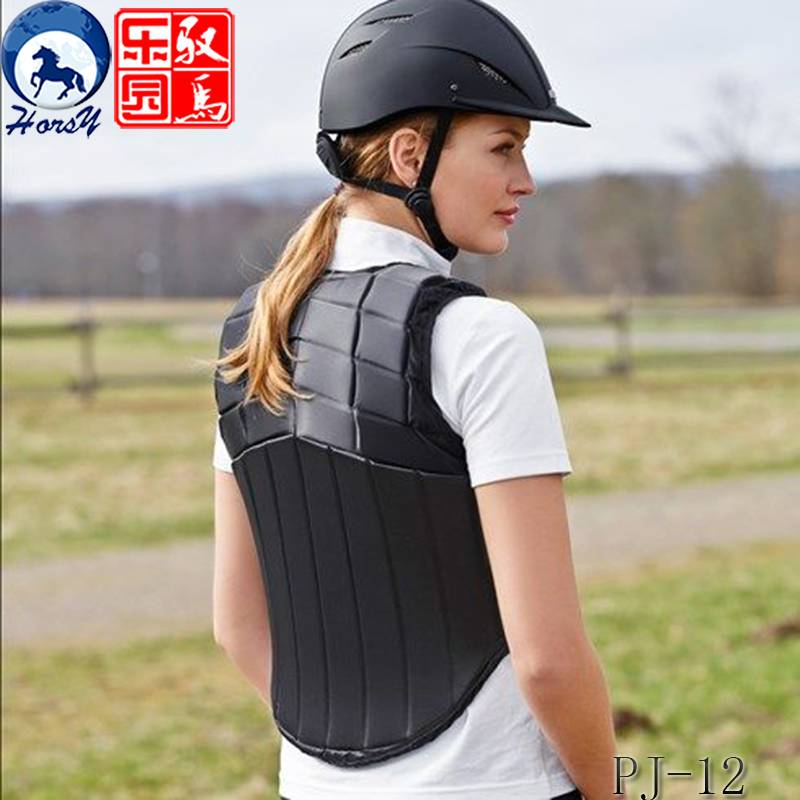 A HORSE'S ARMOR, A HORSE'S SAFETY SUIT WITH CHILDREN RIDING A P-SHIRT