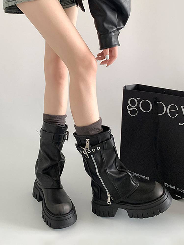Thick bottom increased frying street pants boots female 2024 new summer knight long boots Merida brown retro short boots