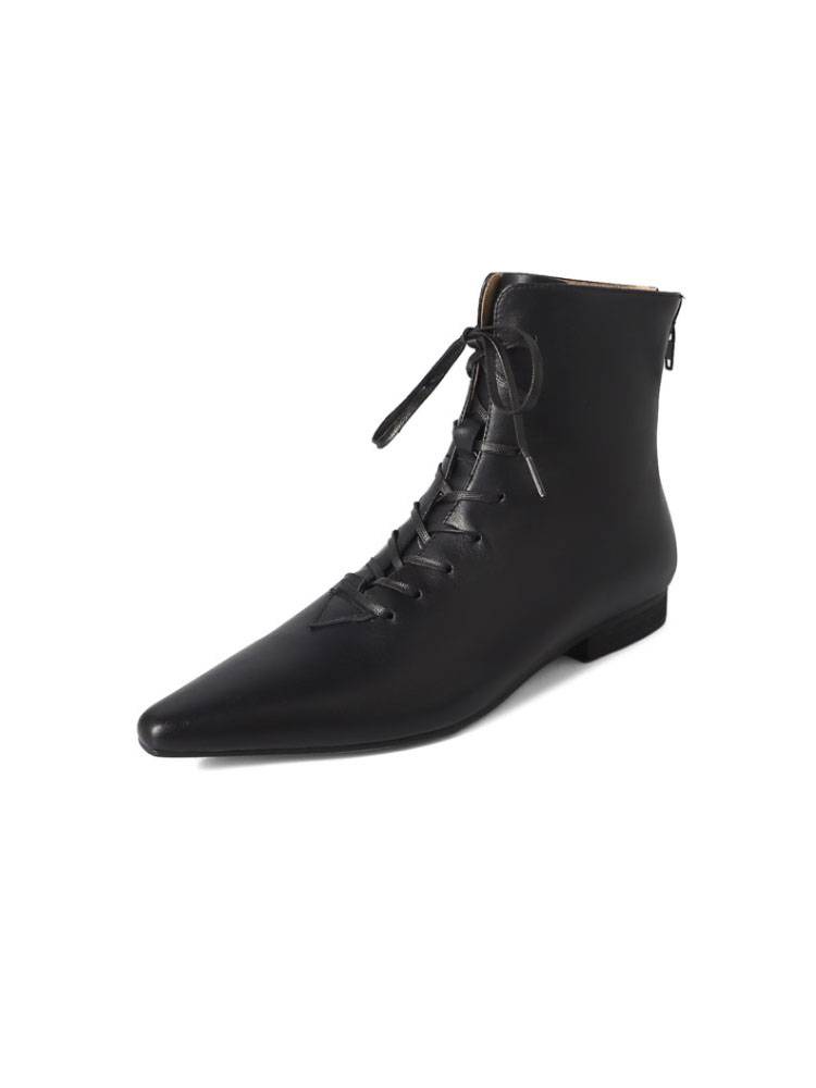 European Martin Boots Female Fall and Winter with skirt French fetal cowhide pointed head low -heeled temperament boots female leather