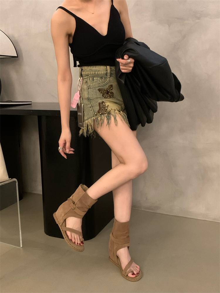 Inner increase of Gaomerad Boots Children 2024 Spring and Summer New Summer Leather Tibetan toe Martin Boot Short Tube Western denim boots