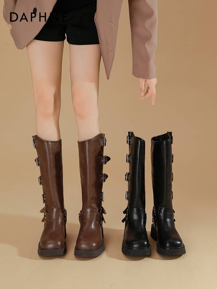 Daphne Western Cowboy Boots, 2024 Summer Brown Long Box Boots, Metal Reddock Knight Boots