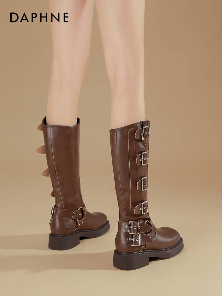 Daphne Western Cowboy Boots, 2024 Summer Brown Long Box Boots, Metal Reddock Knight Boots