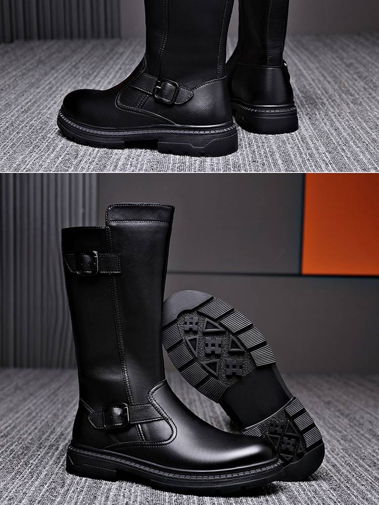 Leather boots in Winter Yierkang's new plus pill boots high -top boots high tube warm Martin boots men's leather knight boots