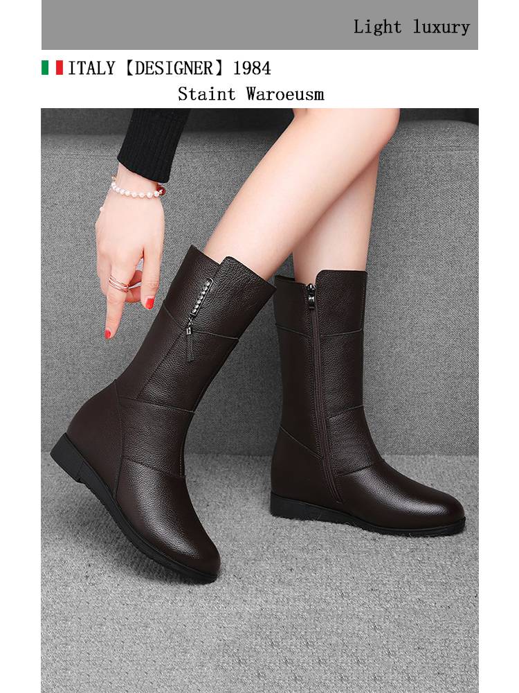 Leather women's boots all cowhide niche Martin boots 2024 new autumn and winter plus velvet boots flat boots