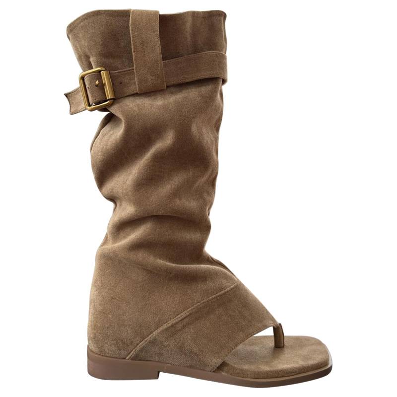 2024 new internal increase in summer boots, children's square clip toe boots, retro western denim pile boots female short boots