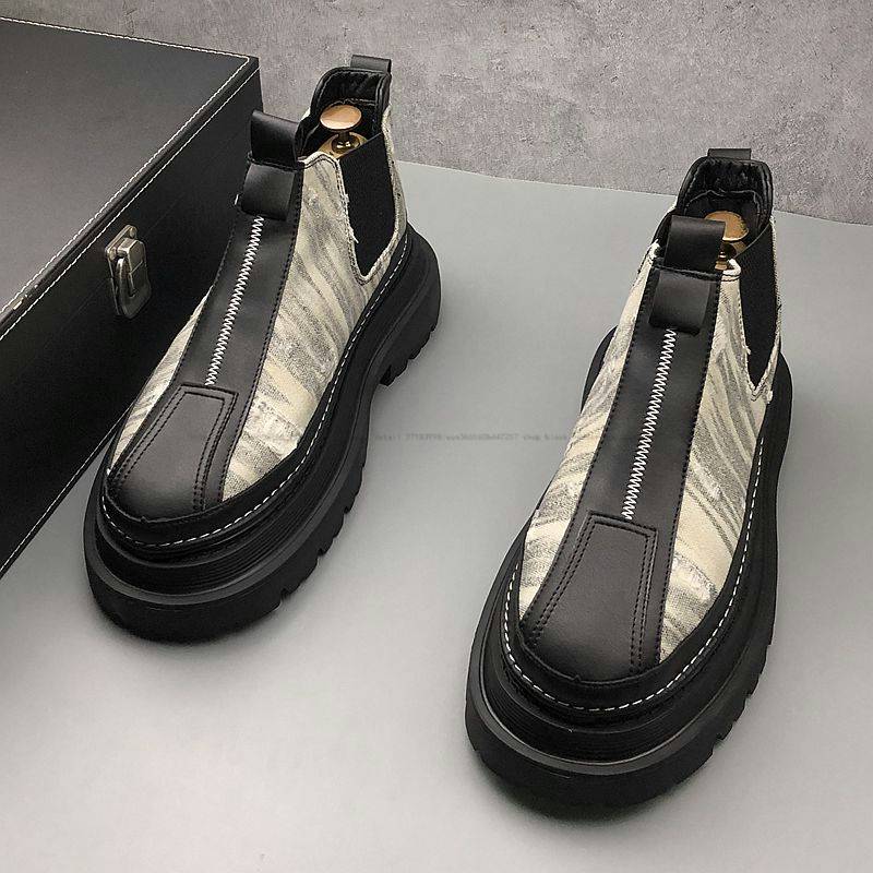 European Station Chelsea boots men's shoes in thick bottom increase denim cloth short boots in British style help Martin boots men's tide