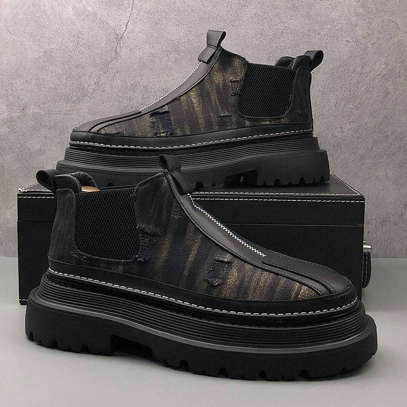 European Station Chelsea boots men's shoes in thick bottom increase denim cloth short boots in British style help Martin boots men's tide
