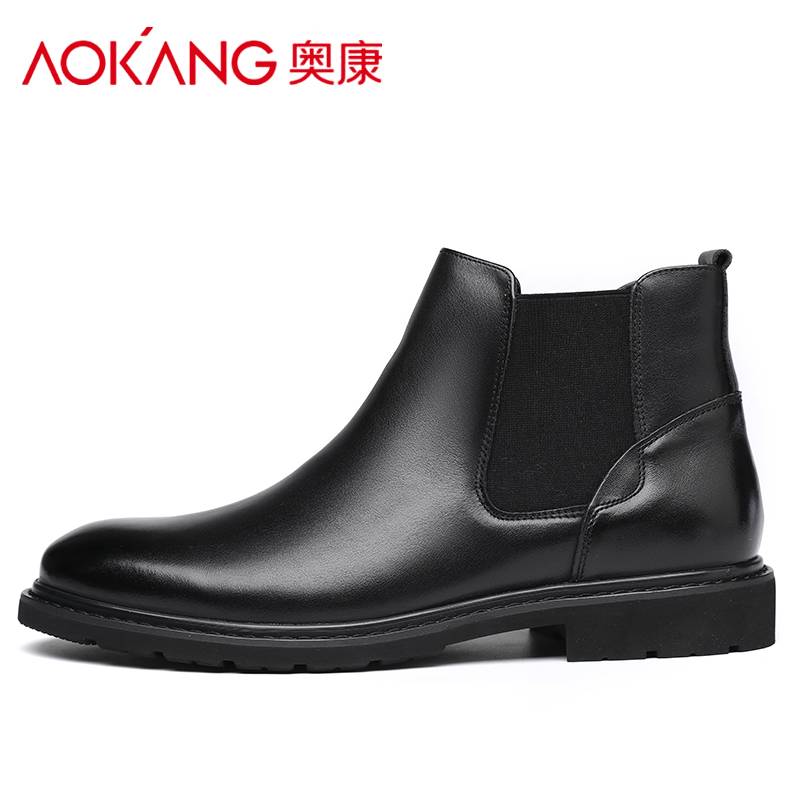 Aokang leather Martin boots men's spring British high -end mid -boots boots in autumn and winter plus velvet high -top checci boots