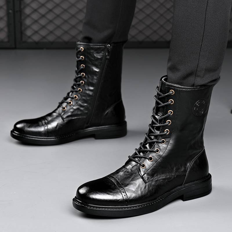 Men's velvet warm high -top Martin boots leather leather leather, hand -grabbing long cylinder knights horse boots in winter boots