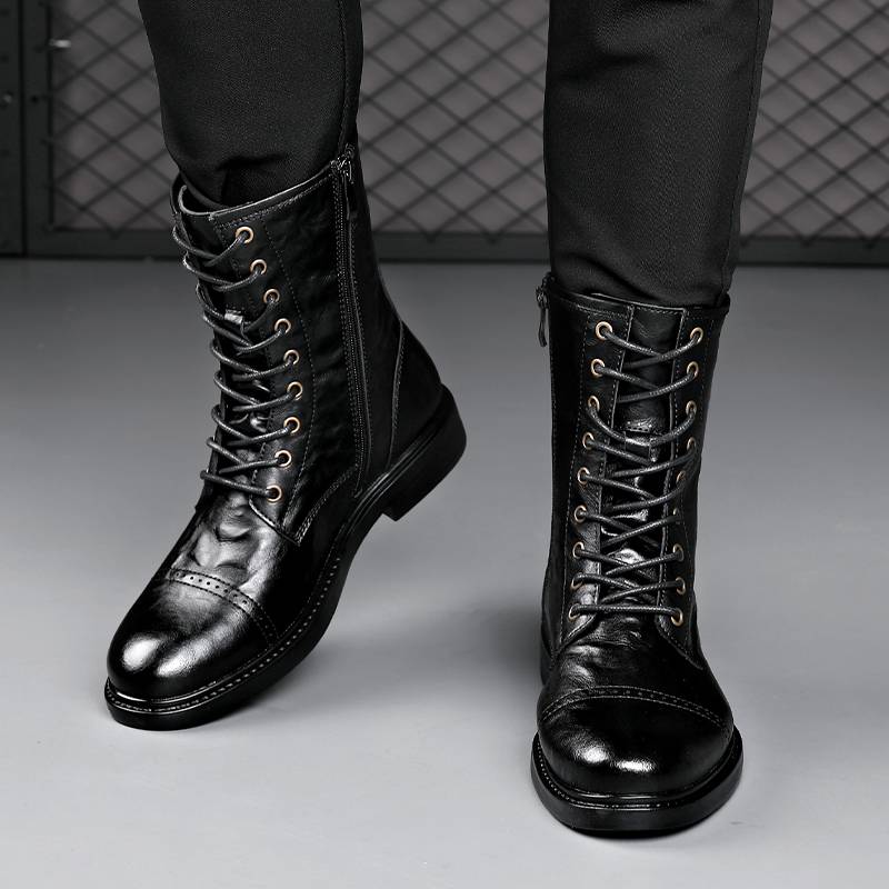 Men's velvet warm high -top Martin boots leather leather leather, hand -grabbing long cylinder knights horse boots in winter boots