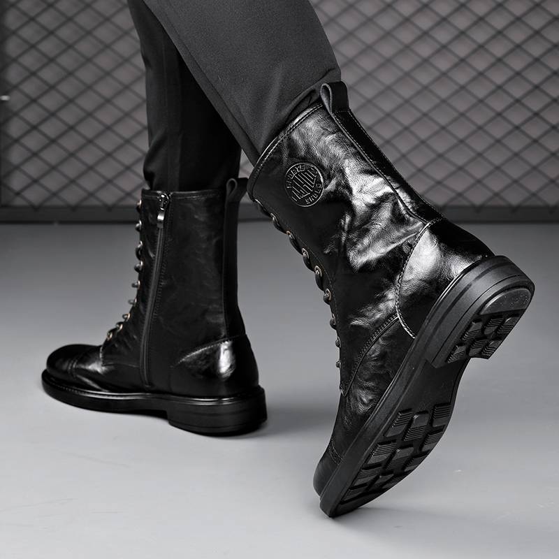 Men's velvet warm high -top Martin boots leather leather leather, hand -grabbing long cylinder knights horse boots in winter boots