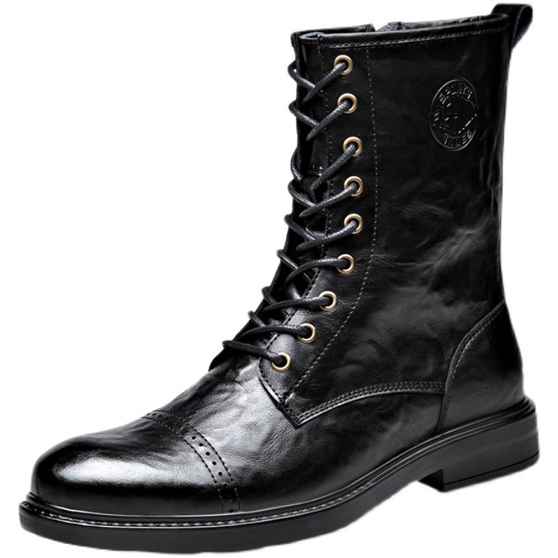 Men's velvet warm high -top Martin boots leather leather leather, hand -grabbing long cylinder knights horse boots in winter boots