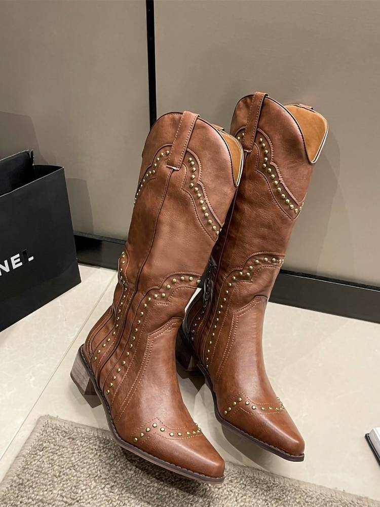 European and American style high -pipe Knight boots women 2024 new fashion design sense pointed tip and western denim boots