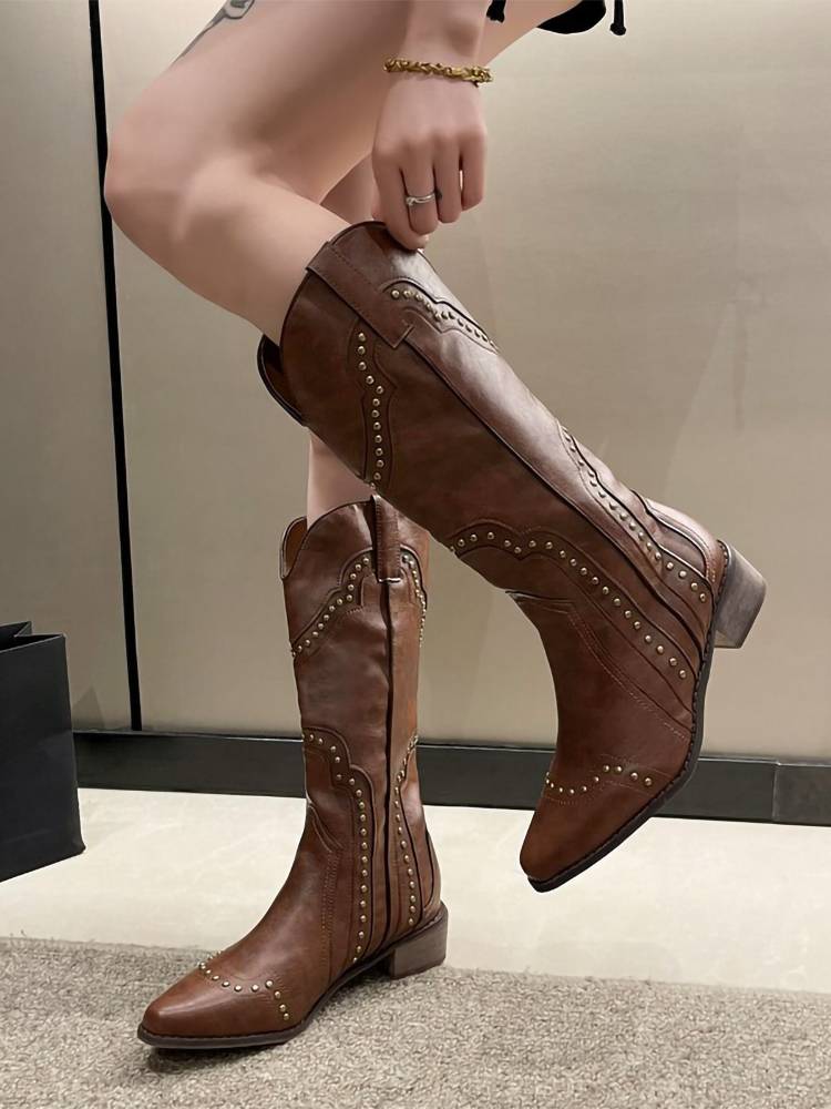 European and American style high -pipe Knight boots women 2024 new fashion design sense pointed tip and western denim boots