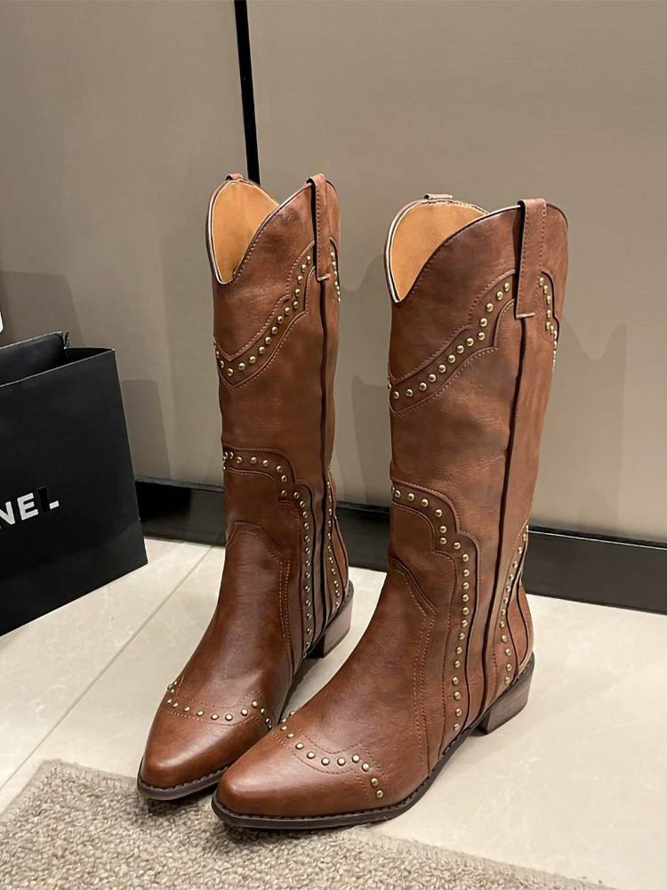 European and American style high -pipe Knight boots women 2024 new fashion design sense pointed tip and western denim boots