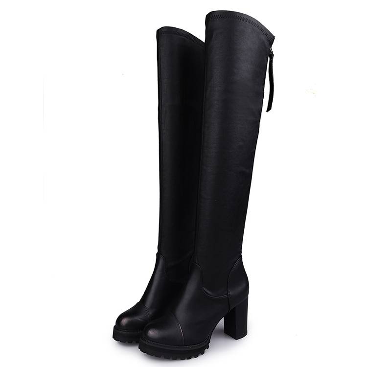 European and American autumn and winter Martin boots female thick heel boots over knee elastic leather boots long -heeled lean legs new