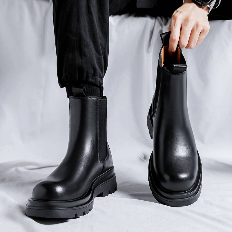 LCB increases Chelsea boots men's 8cm high -top cigarette tube foot leather thick soles of leather boots increase Martin boots men