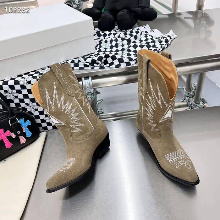 Electric Embroidered Western denim horses boots 2022 European and American new autumn and winter pointed and pointed heel short tube V -mouth sleeve knight boots