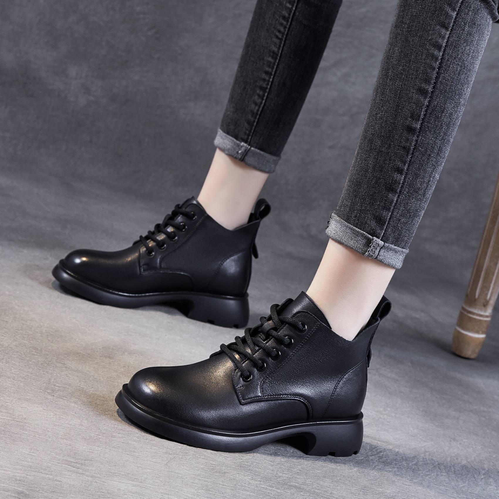 Leather British Martin Boots Women's Standeral Short Boot 2024 Autumn and Winter thick bottom cotton leather shoes soft soles of soft noodles