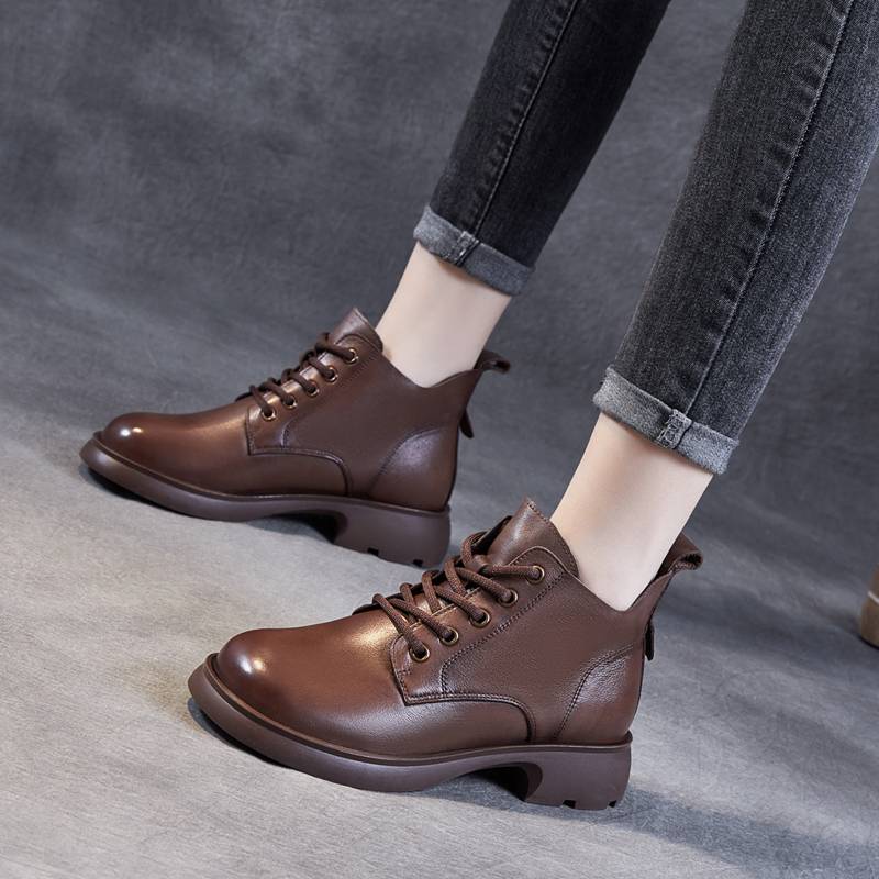 Leather British Martin Boots Women's Standeral Short Boot 2024 Autumn and Winter thick bottom cotton leather shoes soft soles of soft noodles